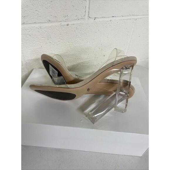 Tony Bianco Kiki clear vynalite & blush kid suede ankle wrap heel sandal 8.5 NIB